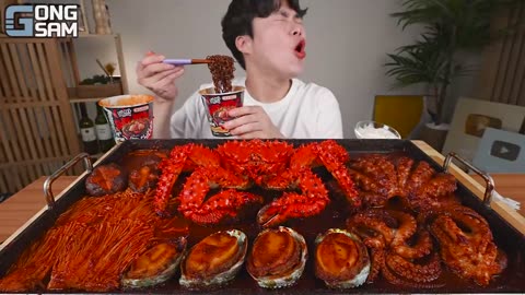 ASMR MUKBANG | FIRE Noodle & Spicy Seafood & Octopus & Kingcrab | COOKING & EATING SOUND!