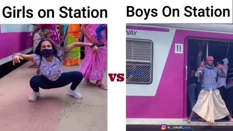 Girls on station 🚉 Vs boys on station ⛽.