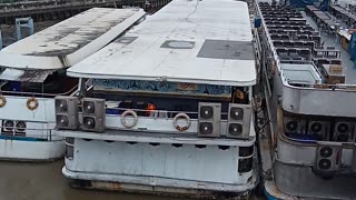 Floating boats restaurant in Bangkok river