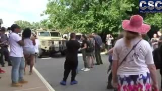 Virginia State Patrol Riot Squad And Black Lives Matter Clash At Charlottesville Protests