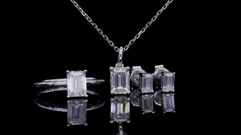 O90D Classic Rectangle 1ct Moissanite White Gold Plated 925 Sterling Silver Moisanite Necklace