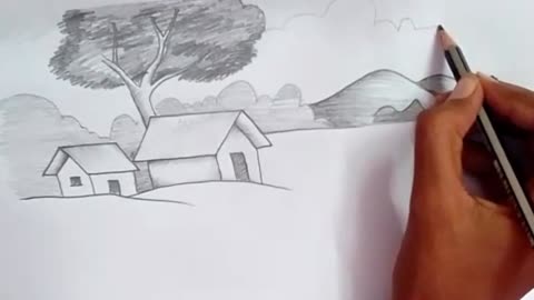 How to draw a scenery |scenery pencil sketch|Easy scenery pencil Art