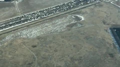 Aerial view Coutts Alberta Blockade Saturday Feb 12