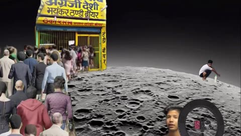 What is this in Chandma, Indian people eating pani puri on the moon