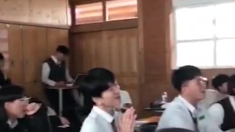 Korean male students sing together when they see Frozen.