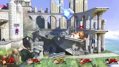 Donkey Kong Vs Ness Vs Villager Vs Diddy Kong Vs Bayonetta on Temple (Super Smash Bros Ultimate)