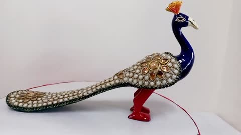 Decorated Meena Peacock Statue | Bird Idol for Home Decor