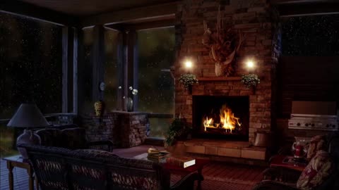 Rainy Day In A Cozy Living Room With Fireplace, Classic and Jazz Music For Sleep, Study And Relax