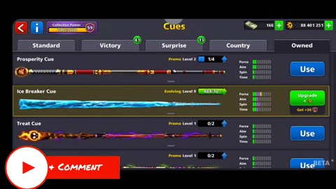 8 ball pool Game 🎱 ice 🧊 Breaker Cues Level upgrades & Max.