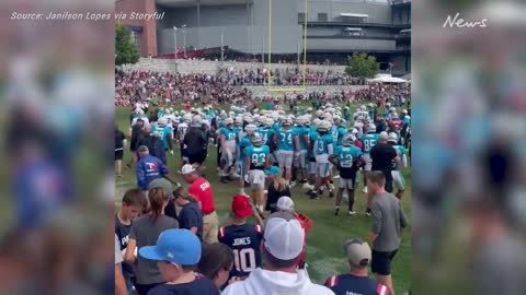 Patriots-Panthers brawl at football practice, injuring fan