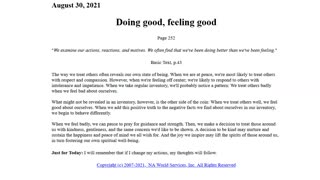 Just for Today - Doing Good, feeling Good - 8-30-2021