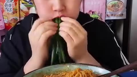 World's Fastest Eater _ ASMR #Eggs #Green #Noodles #shorts