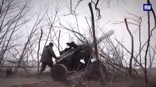 Russian Crews of D-20 howitzers and units of unmanned aerial vehicles working