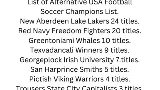 List of Alternative USA Football Soccer Champions List.