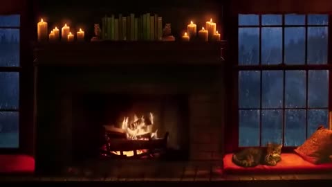 sounds of rain and fireplace at night 8 hours to sleep