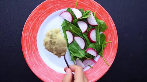 Salmon With Hummus Spinach Radish Side