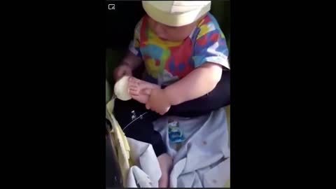 Boy eating from his leg
