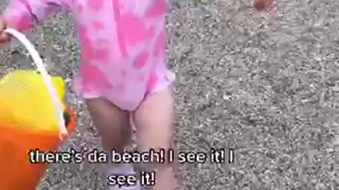 Baby girl reaction when she saw the beach