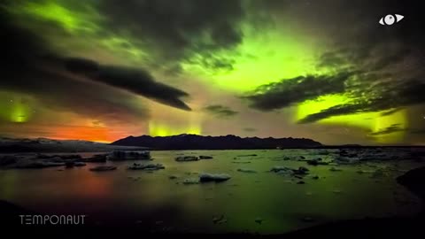 Volcano Glow and Northern Lights [Time Lapse]