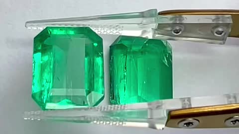 Matching Vivid Green Colombian emerald 21.10 total carat emerald cut Pairs for sale with price gift