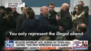 Hecklers at a NY Town Hall interrupt AOC again, ( you only represent illegal aliens)