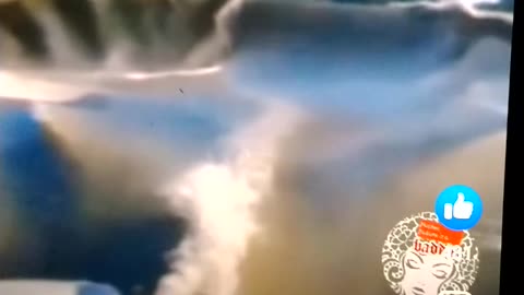 Amazing earth pattern with a boat racing against a wave (tsunami)