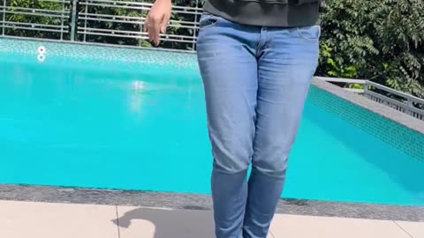 Hot sexy babe dancing at pool