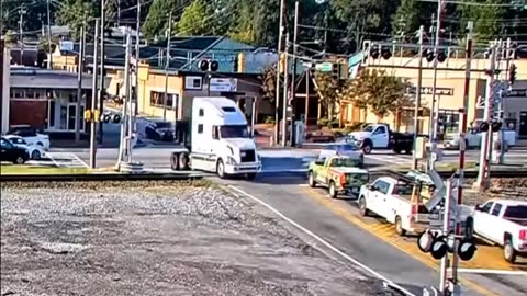 Truck And Trailer Gets Hit By Train!