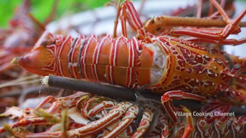 BIG LOBSTER | 50 KG Lobster Fry Cooking and Eating In Village | Lobster Recipes with Indian Masala