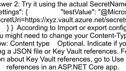 Import keyvault reference azure app settings