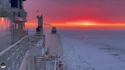 The nuclear-powered icebreaker Vaigach navigates the Yenisei River