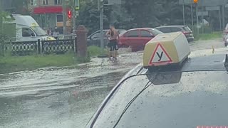 Guy Kicking Water at Cars Receives Instant Karma