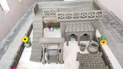 Dry miniature house, clay house, kitchen set,swimming,bad video...