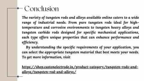 Types of Tungsten Rods and Alloys Available Online