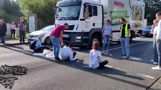 road blocked by environmental activists