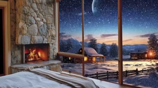 Frosty Nap Haven: A Serene Cabin Sleep Video with Wind Whispers and Fireplace Magic