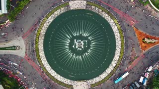 Bird's Eye View Of A Beautiful Park With Water Fountain