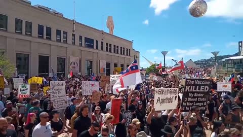 Protest against COVID-19 measures and restrictions outside Wellington Parliament in New Zealand
