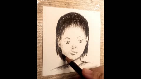 Charcoal drawing of anime girl