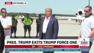 President Donald J Trump steps out from Trump Force One and makes his way to the Iowa State Fair