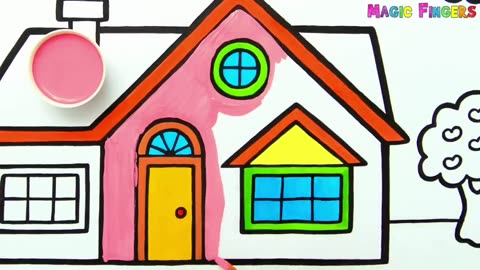 Lovely House with a Tree Drawing, Painting, Coloring for Kids and Toddlers | Learn to Draw