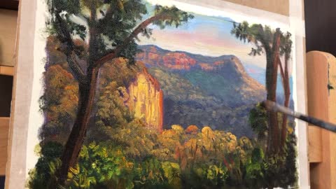 Last light on Narrow Neck, Blue Mountains - Oil painting