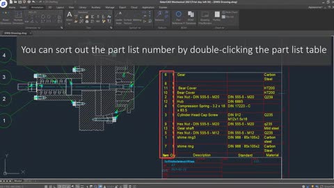 Mechanical CAD software-Create Part List table