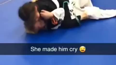 fight girl vs boy😊 She made him cry😂😂😂