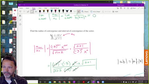 Calculus 2 - Section 11-8 - Class example finding the interval of convergence of a powers series