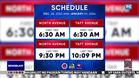 MRT-3, may adjustment sa schedule ng first at last trip nito ngayong holiday season