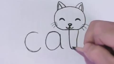 Super Easy! How to turn Words Cat Into a Cartoon Cat. learning step by step for kid