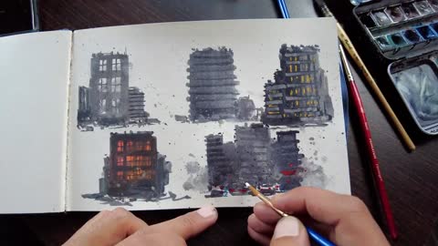 Use Black Watercolors As Background Colors For Buildings