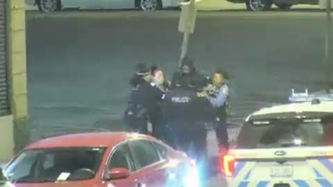 4 overweight female cops try to arrest a male shoplifter for over 2 minutes.