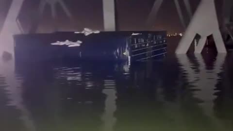 Close footage of "Dali" after it crashed into the Francis Scott Key Bridge in Baltimore#2